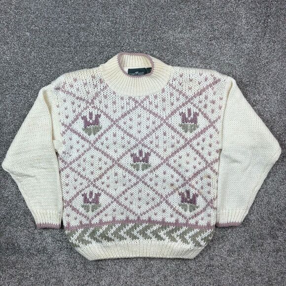 Cabin Creek Sweaters - Vintage Cabin Creek Sweater Womens‎ Medium Geometric Checkerboard Shoulder Pads